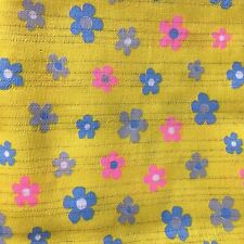 Vintage 1960s 1970s Fabric Cotton Yellow Mod Blue Pink Flower Power Hippie 44x69 picture