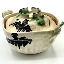 VINTAGE JAPANESE MCM HAND PAINTED MINI DONABE CLAY POT BOWL LID SQUARE RICE SOUP picture