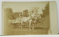 Man with Beautiful Horses & Wagon RPPC Real Photo Postcard J5 picture