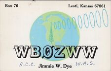amateur ham radio QSL postcard WB0ZWW Jimmie W Dye 1979 Leoti Kansas picture