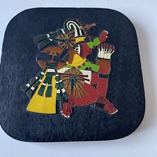 Vtg Mayan Calendar Wood Enamel Wall Art Mexico December Teotleco Arrival Of Gods picture