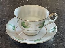 Vintage MARCO Teacup & Saucer. Green Leafs & Gold Trim picture