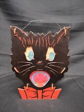 Antique Die Cut Halloween Black Cat Lantern w orig liner Double Sided picture