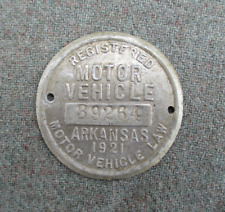 VINTAGE 1921 ARKANSAS MOTOR VEHICLE TAG MOTORCYCLE MOTOR SCOOTER LICENSE PLATE? picture
