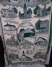 Vtg. Newfield New York Green Covered Bridge & Historical Sites Throw Blanket picture