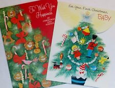 Vtg Lot 2 Christmas Cards-LOVELY XMAS TREES TOYS BABY-1 unused picture