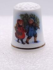 VTG Avon 1982 Boy & Girl Tree Christmas 1981 Porcelain Thimble picture