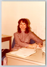 Office Worker Secretary Vintage Snapshot Photograph 1980's picture
