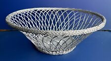 VTG Woven Wire Basket Bowl Silver Tone Braided Lattice Design Bread Fruit 16” picture
