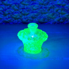 Vintage Uranium Glass Art Deco Style Perfume Bottle 3” Beautiful Glow picture
