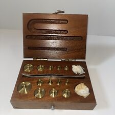 Antique Apothecary Calibration Brass Weights & Wood Box picture