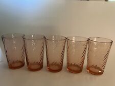 VINTAGE ARCOROC FRANCE ROSALINE PINK OPTIC SWIRL,  8 OZ GLASS TUMBLERS, SET OF 5 picture