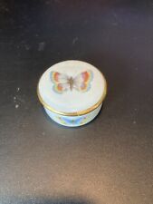 Limoges Small Butterfly Box White Porcelain Colorful Butterfly Lid picture