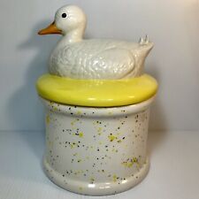 Vintage Duck Canister Realistic White Duck Lid Splatter Paint Bottom 10” Tall picture