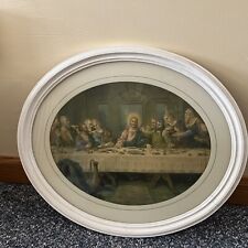 VNT   The Last Supper Oval 17.5x20.5Vintage - See Photo(Crack In Frame)And Back picture