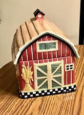 Large Ceramic Red Barn Cookie Jar , Sunflowers Pumpkins Hand-painted EXCLNT picture