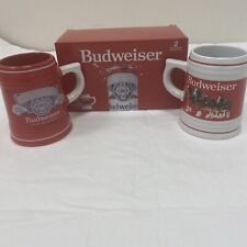 Two Budweiser 14oz Ceramic Coffee Mugs New Box Set Clydesdales St.Louis Cards picture