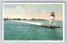 Marquette MI-Michigan, New Breakwater and Lighthouses, Vintage Postcard picture