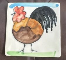 Elspeth Gardner Raised Tile Art Rooster Chicken Handpaint Scotland England NOTE picture