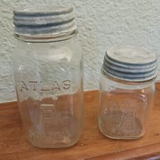 2 Vintage Atlas HA Mason Jars, Square, clear glass, Pint & Quart picture