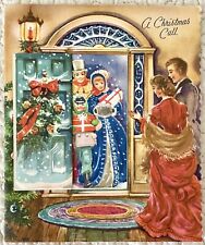 Vintage Christmas Front Door Victorian People Die Cut Greeting Card 1940s 1950s picture