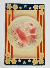 Antique Embossed Silk Rose American Flag 4th  Of July Patriotic Postcard picture