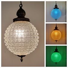 Vtg Mid Century Clear Optical Embossed Glass Globe SWAG Lamp Light Pendant picture