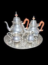  Stieff Williamsburg Restoration Pewter Coffee/Tea Pot Set~Creamer~Sugar~ Tray picture
