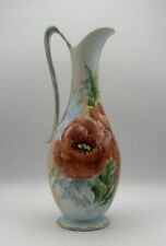 Hand-Painted Porcelain Ewer Vase with Red Poppies Design, Signed picture