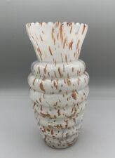 Art Deco c1930’s ruffled rim white ribbed Vase splatter with blue&brown hues EC picture