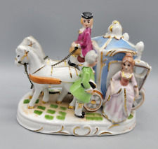 ANTIQUE GERMAN PORCELAIN FIGURINE HORSE CARRIAGE WITH PEOPLE GOLD GILT PAINTED picture