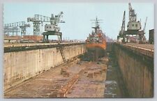 Postcard Naval Shipyard Portsmouth Virginia, a ship in drydock picture