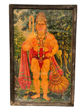 Vintage Old Rare Hindu God Lord Hanuman Ji Standing Worship Deity Litho Print picture