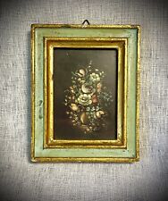 Vintage Florentine Print Wood Framed floral Miniature 4 x 5 Italy picture