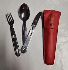 Vintage 1980s Girl Scout 3 Piece Camp Utensil Set Red Case Imperial Stainless picture