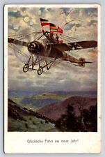 German Postcard WWI Propaganda Turkish German Flags Airplane Happy New Year AT16 picture