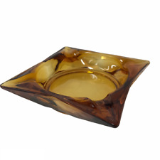 Amber Square Ashtray Heavy Glass Vintage Star Like 5.5 Inch x 5.5 Inch Very Nice picture