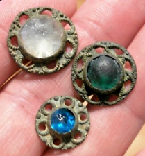 LOT 3 OLD MEDIEVAL SPANISH COLONIAL GREEN WHITE & BLUE STONE BUTTONS 15-16 TH C. picture