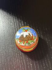 VINTAGE House Of Ashley Small Round ENAMEL HAPPY CHRISTMAS CAKE Trinket Pill Box picture