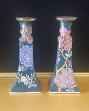 Pair of Vintage Andrea Sadek Chinese Floral Ceramic Porcelain Candle Holders picture