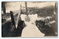 1909 Cute Little Baby Stroller Dress White RPPC Photo Posted Antique Postcard picture