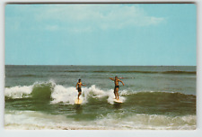 Postcard Two Men on Surfboards in the Gulf of Mexico Pennsacola, Florida picture