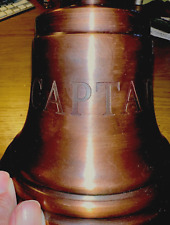 Vtg Large Nautical Captain's Bell- Copper Color W/ Wood Handle 12” Tall- 6