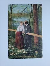 Our First Meeting Antique Postcard Cancelled Salem Ohio 1911 Couple Love Romance picture