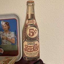 Vintage Pepsi Cola Cardboard Sign Bottle 5¢ (still In Plastic) Great Condition picture