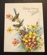 Vintage Happy Birthday Greeting Card Paper Collectible Colorful Birds & Flowers picture