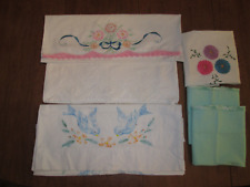 Vintage Crochet Embroidered Floral Birds Pillowcases Lot of 3 Cutters Crafts picture