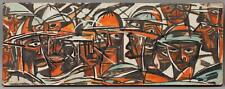 1958 HOUSHANG PEZESHKNIA Persian Oil Industry Workers Abstract Gouache Painting picture