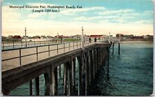 Huntington Beach California, Municipal Concrete Pier, Bridge, Vintage Postcard picture