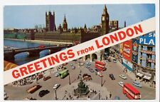 Vintage Greetings from London Busy Street View Coca Cola Sign Chrome Postcard picture